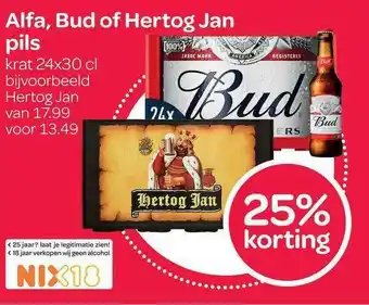 Spar Alfa, Bud Of Hertog Jan Pils 25% Korting aanbieding