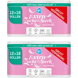 Albert Heijn AH Toiletpapier 4-laags 12=18 rollen 2-pack aanbieding