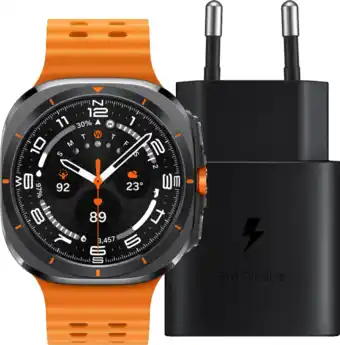 Coolblue Samsung Galaxy Watch Ultra 4G Grijs/Oranje 47mm + Oplader 25W aanbieding