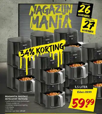 Dekamarkt Brabantia Digitale Hetelucht Friteuse 34% Korting aanbieding