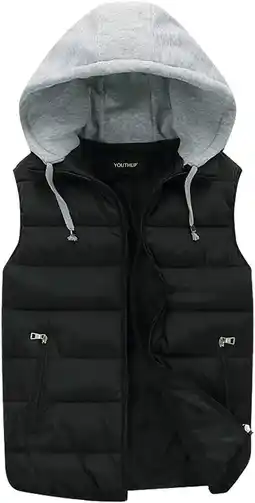 Amazon YOUTHUP Heren gilet met pet lichtgewicht gewatteerde bodywarmer outdoor mouwloze puffer gilets aanbieding