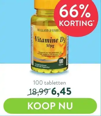 Holland & Barrett Holland & Barrett Vitamine D3 50mcg 100 tabs aanbieding