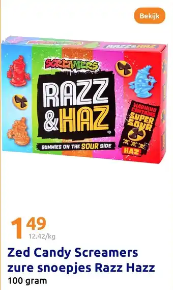 Action Zed Candy Screamers zure snoepjes Razz Hazz aanbieding