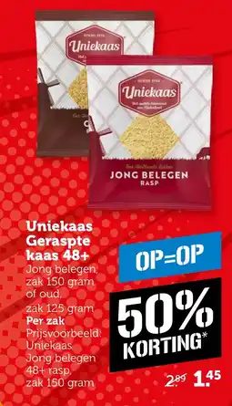 Coop Uniekaas Geraspte kaas 48+ aanbieding