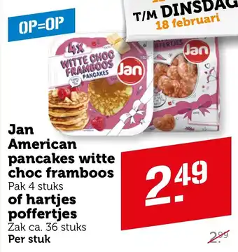 Coop Jan American pancakes witte choc framboos, of hartjes poffertjes aanbieding