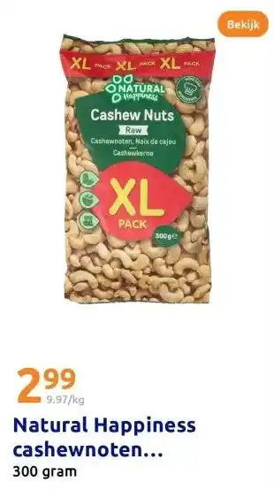 Action Natural Happiness cashewnoten ongezouten aanbieding