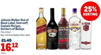 Makro Johnnie Walker Red of Black Label, Smirnoff, Captain Morgan, Gordon's of Baileys aanbieding