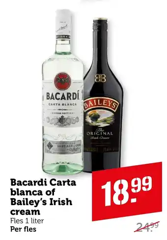 Coop Bacardi Carta blanca of Bailey's Irish cream aanbieding