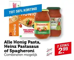 Coop Alle Honig Pasta, Heinz Pastasaus of Spagheroni aanbieding