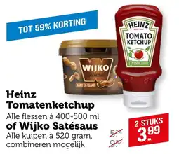 Coop Heinz Tomatenketchup of Wijko Satésaus aanbieding