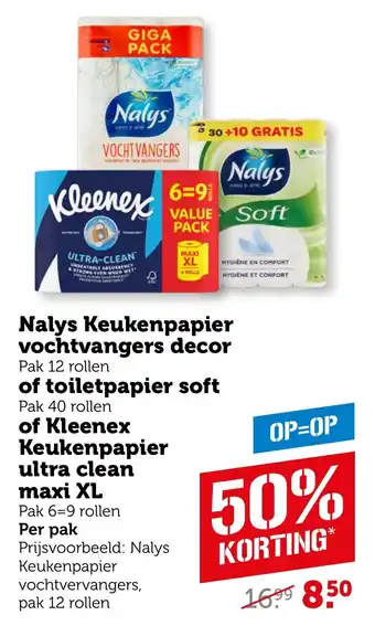 Coop Nalys Keukenpapier vochtvangers decor, of toiletpapier soft, of Kleenex Keukenpapier ultra clean maxi XL aanbieding