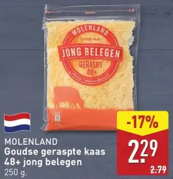 ALDI MOLENLAND Goudse geraspte kaas 48+ jong belegen aanbieding