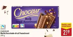 ALDI CHOCEUR Melkchocolade druif hazelnoot aanbieding