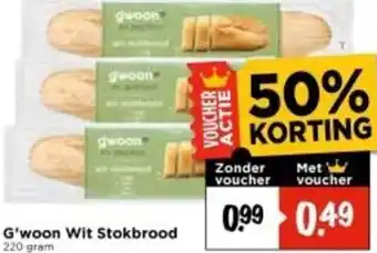 Vomar Voordeelmarkt G'woon Wit Stokbrood aanbieding