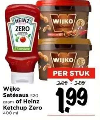 Vomar Voordeelmarkt Wijko Satésaus of Heinz Ketchup Zero aanbieding