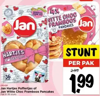 Vomar Voordeelmarkt Jan Hartjes Poffertjes of Jan Witte Choc Framboos Pancakes aanbieding