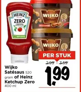 Vomar Voordeelmarkt Wijko Satésaus 520 gram of Heinz Ketchup Zero aanbieding