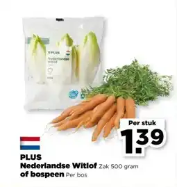 PLUS PLUS Nederlandse Witlof Zak 500 gram of bospeen Per bos aanbieding