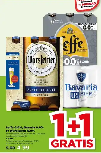 PLUS Leffe 0.0%, Bavaria 0.0% of Warsteiner 0.0% aanbieding