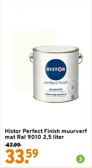 GAMMA Histor Perfect Finish muurverf mat Ral 9010 2,5 liter aanbieding