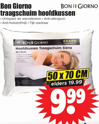 Dirk Bon Giorno traagschuim hoofdkussen aanbieding