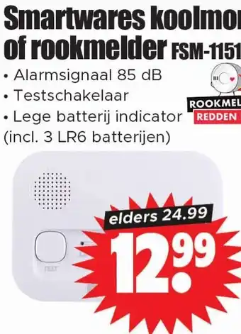 Dirk Smartwares koolmonoxidemelder FGA-13041 aanbieding