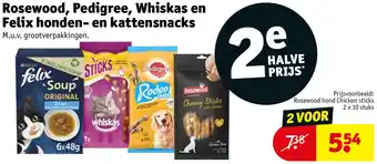 Kruidvat Rosewood, Pedigree, Whiskas en Felix honden en kattensnacks aanbieding