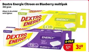 Kruidvat Dextro energie citroen en blueberry multipak aanbieding