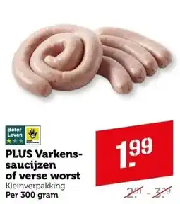 Coop Plus varkens saucijzen of verse worst aanbieding