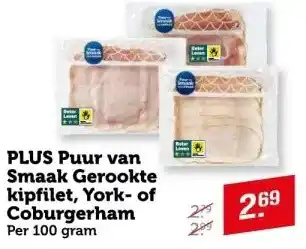 Coop Plus puur van smaak gerookte kipfilet york of coburgerham aanbieding