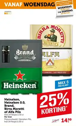 Coop Heineken heineken 0.0 brand birra moretti of alfa pils aanbieding