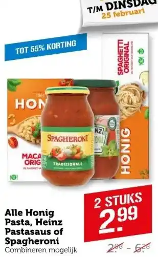 Coop Alle honig pasta heinz pastasaus of spagheroni aanbieding