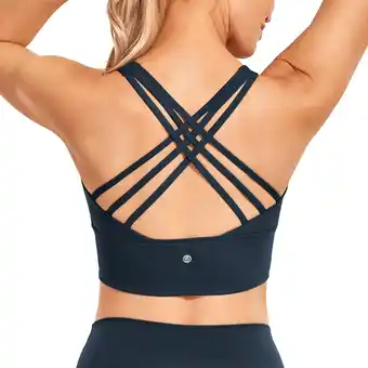 Amazon CRZ YOGA Dames Longline Sport BH Gewatteerde BH Top Wirefree Gewatteerde Yoga Crop Tops aanbieding