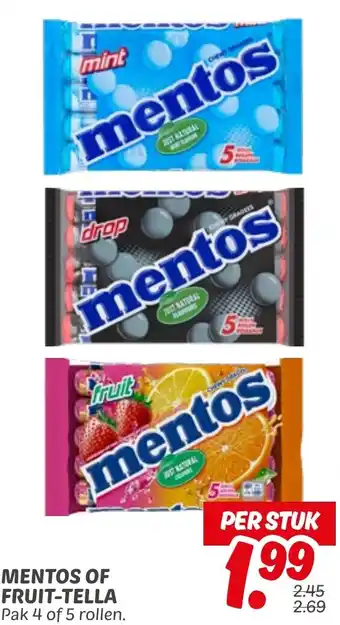 Dekamarkt Mentos of fruit-tella aanbieding