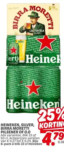 Dekamarkt Heineken, silver, birra moretti pilsener of 0.0 aanbieding