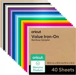 Amazon Cricut Value Iron-On, Rainbow Sampler - 12 x 12 (40 ct) - HTV Warmteoverdracht Vinyl aanbieding