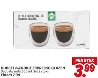 Dekamarkt Dubbelwandige espresso glazen aanbieding