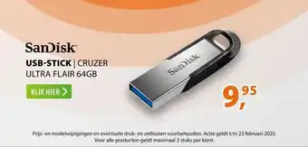 Expert SanDisk Cruzer Ultra Flair 64GB (USB 3.0) Zwart aanbieding