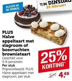 Coop PLUS Halve appeltaart met slagroom of bosvruchten brownietaart aanbieding