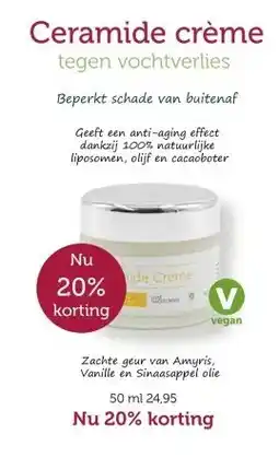 De Rode Pilaren Ceramide crème tegen vochtverlies aanbieding