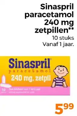 Trekpleister Sinaspril paracetamol 240 mg, zetpillen aanbieding