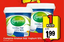 Vomar Voordeelmarkt Campina Griekse Stijl Yoghurt 10% aanbieding