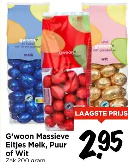 Vomar Voordeelmarkt G'woon Massieve Eitjes Melk, Puur of Wit aanbieding