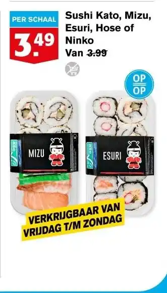 Hoogvliet Sushi Kato, Mizu, Esuri, Hose of Ninko aanbieding