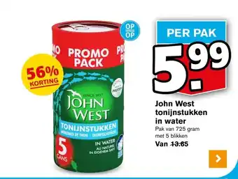 Hoogvliet John West tonijnstukken in water aanbieding