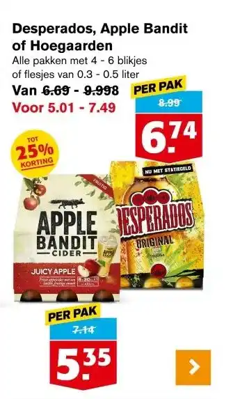 Hoogvliet Desperados, Apple Bandit of Hoegaarden aanbieding