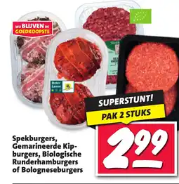 Nettorama Spekburgers, Gemarineerde Kip burgers, Biologische Runderhamburgers of Bologneseburgers aanbieding