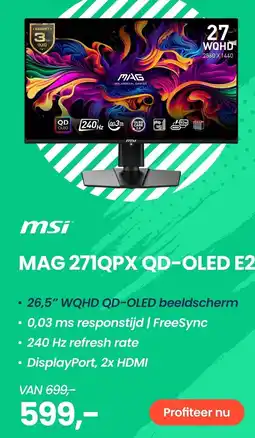 Paradigit msi MAG 271QPX QD-OLED E2 aanbieding