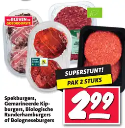 Boni Spekburgers, Gemarineerde Kipburgers, Biologische Runderhamburgers of Bologneseburgers aanbieding