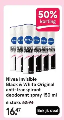 Etos Nivea Invisible Black & White Original anti-transpirant deodorant spray aanbieding